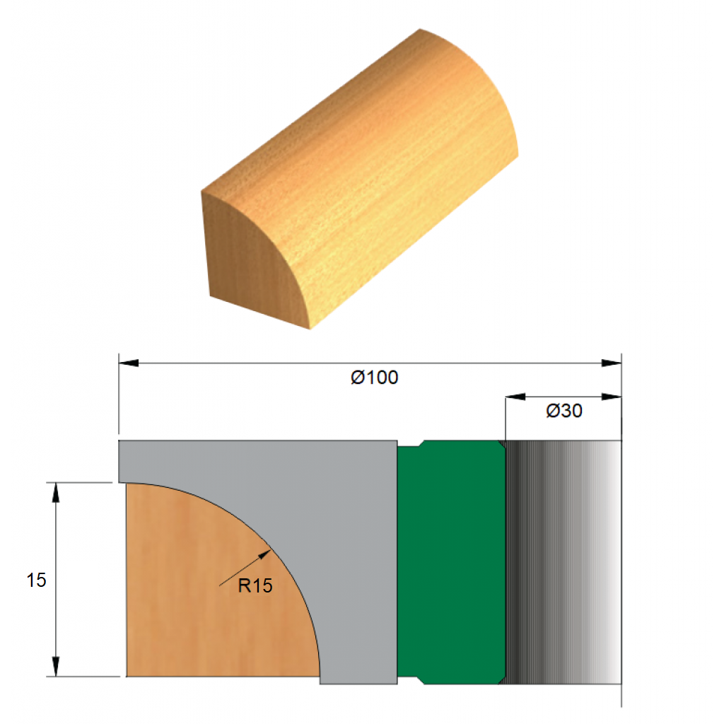 Fresa para Cordão de Janela Ø100 x 15 x 30 (Direita) - 2 Dentes - Cod. 1290.13